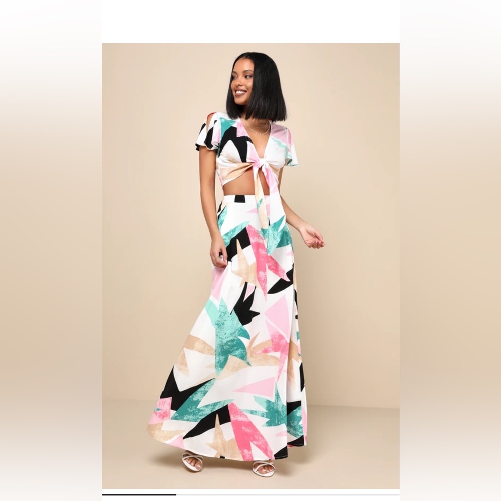 Daydreaming White print 2 piece maxi dress